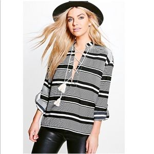 Deep V lace up shirt